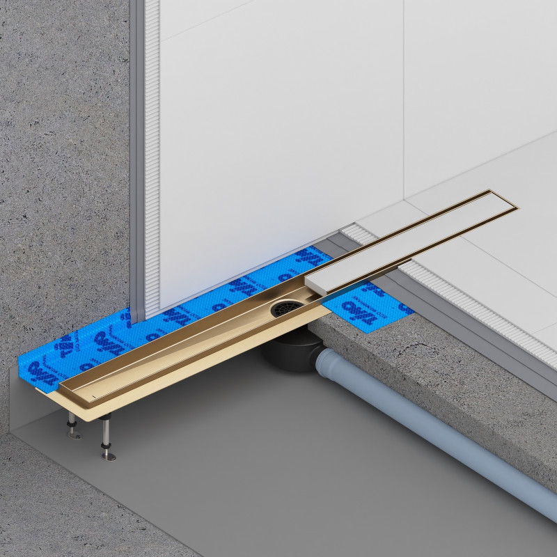 Душевой лоток Drain System 800 DS230208/17 Золото матовое, с двусторонней панелью «Plate» под плитку