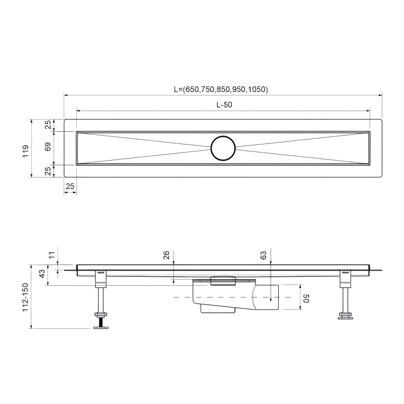Душевой лоток Drain System 800 DS230208/17 Золото матовое, с двусторонней панелью «Plate» под плитку