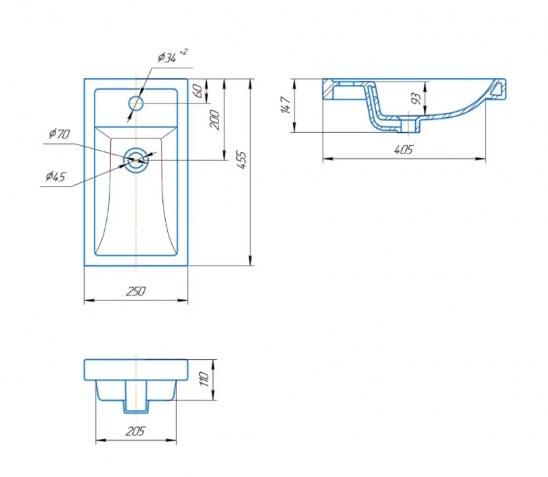 Тумба Квадро 45 напольная c умывальником Фостер 450