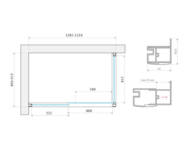 Душевой уголок ZP+ZPV NOVO h2000 120*90 07 10 профиль мат хром стекло сатин рег 118,5-121/89-91,5