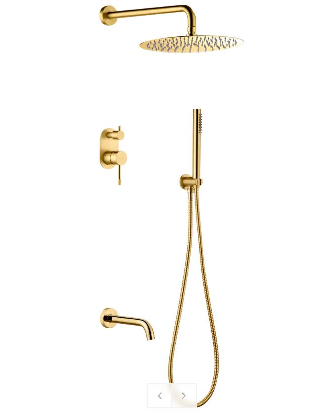 Смеситель встроенный + верхний+ ручной душ, Uno. Gold с изливом 464-2-G
