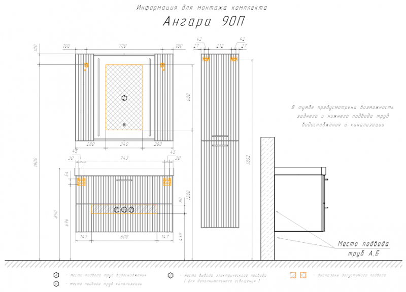 Тумба-умывальник Ангара-90П белый матовый c раковиной COMFORTY 4490