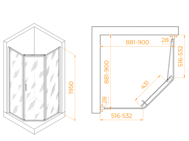 Душевой уголок RGW PA-86 90*90*195 профиль Хром/прозрачное 6мм