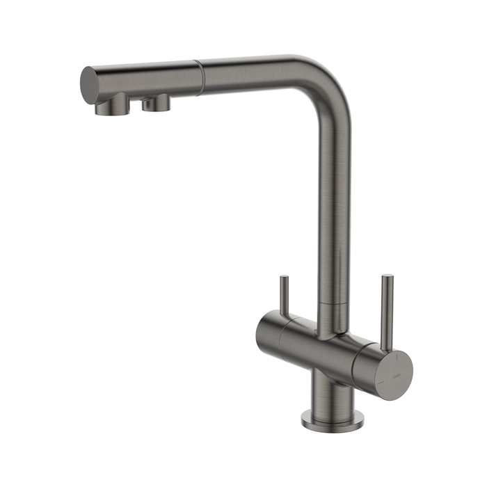 Смеситель для кухни с выдвижным изливом и каналом для фильтра, графит, Umbra, IDDIS. UMBGMPFi05