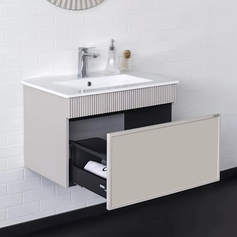 Тумба-умывальник Мадрид-70 серый шёлк с раковиной COMFORTY 70E
