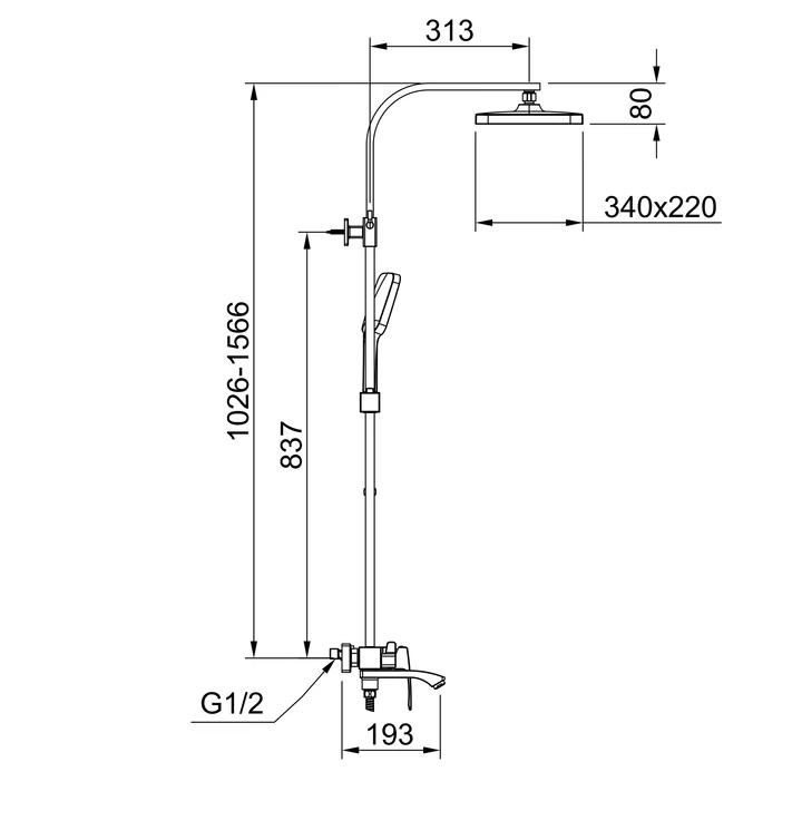 Душевая система для ванны, сатин золотой R01.24.03 Raglo