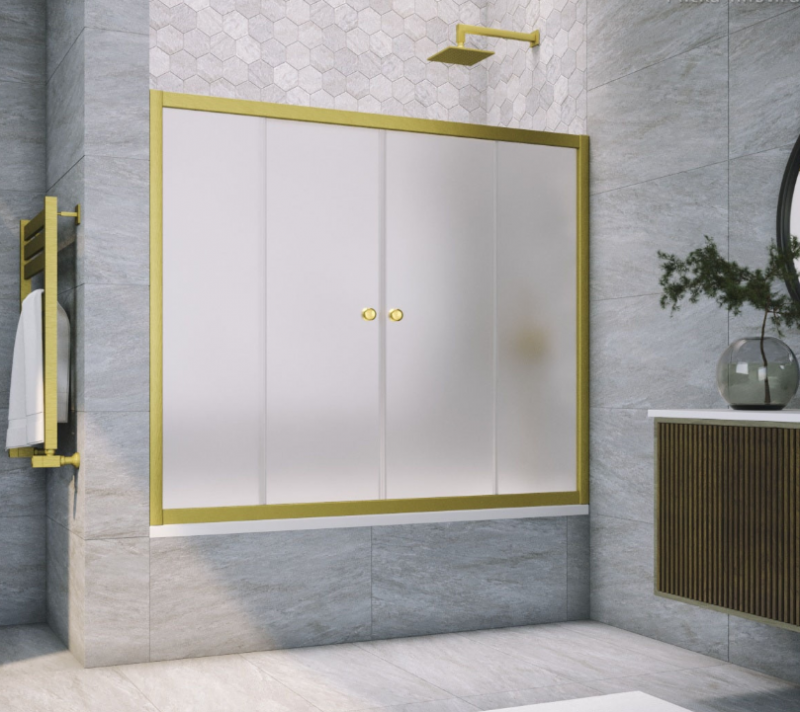 Шторка на ванную Z2V NOVO 170 03 10 профиль золото матовое стекло сатин регулировка 168-173