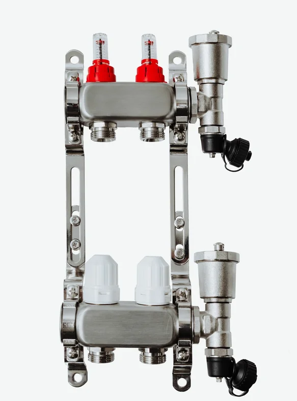 Коллекторная группа с расходомерами Grosetto 1"x3/4" 2 выхода, нержавеющая сталь, 10 бар