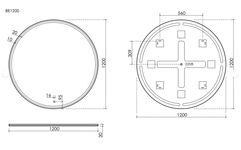 Зеркало для ванной комнаты D1200 c подсветкой Bella Sancos BE1200 (346904)
