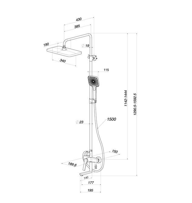 Душевая система с тропическим душем и изливом, матовый графит, Parker, IDDIS, PARGM3Fi06
