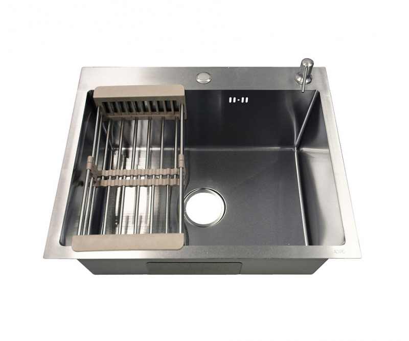 Мойка куханная AZARIO NICOLE (600*500*220) нержавеющая сталь серебро (сифон, диспенсер,коландер)