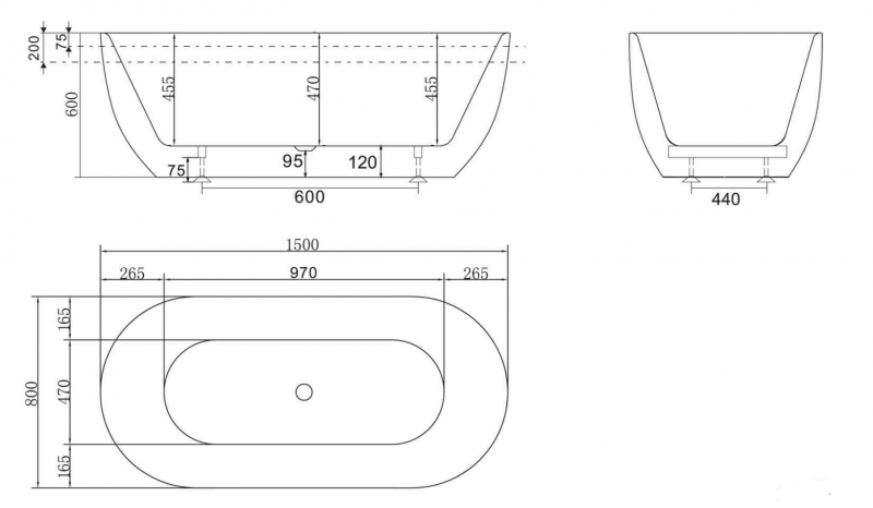 Ванна акриловая 150х80 BelBagno BB70-1500-800 (256454)